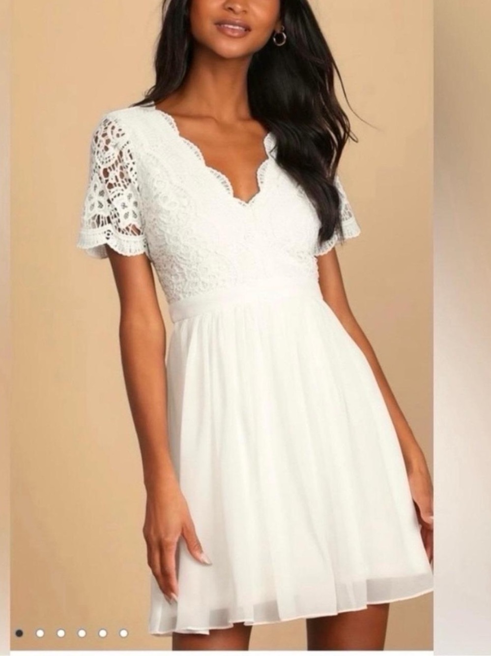 Lulu's White Lace Bodice Chiffon Cocktail Dress